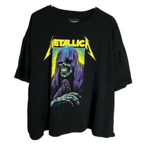 Metallica Grim Reaper Shirt XL Black Neon Skull Raven Graphic Tee Band Boxy Fit
